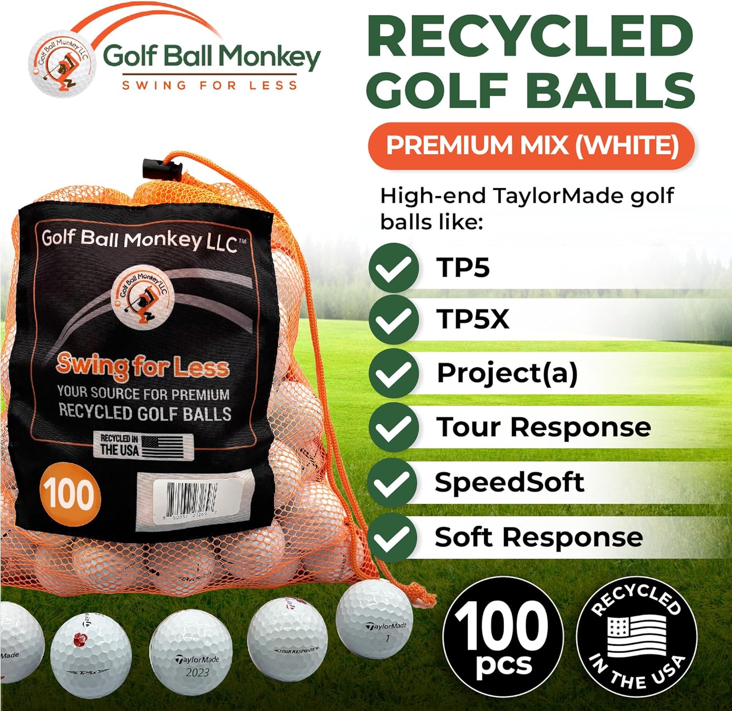 Golf Ball Monkey Cheap Recycled Balls for Taylormade Golf Balls White Mix- TP5, TP5X, Project A, Tour Response, Distance Plus, RBZ & More