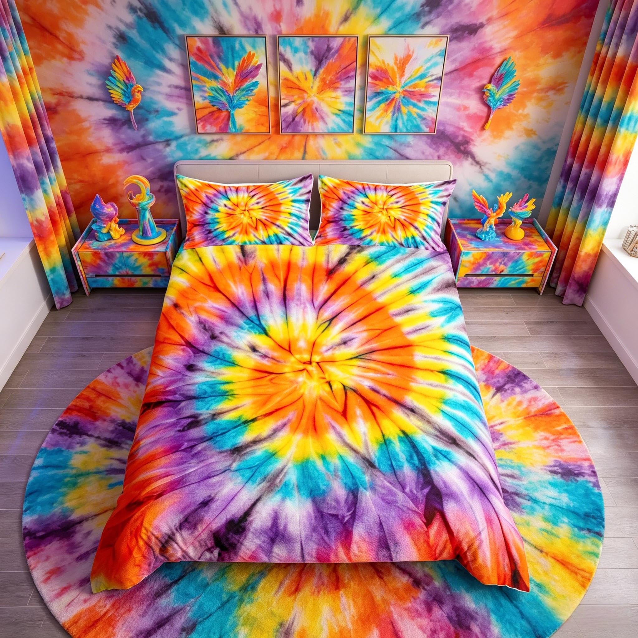 Tie Dye Comforter Cover Boho Psychedelic Bedding Set Bohemian Hippie Tie Dye Duvet Cover for Kids Girls Women Microfiber Gypsy Abstract Art Bedspread Cover Room Decor Bedclothes Double