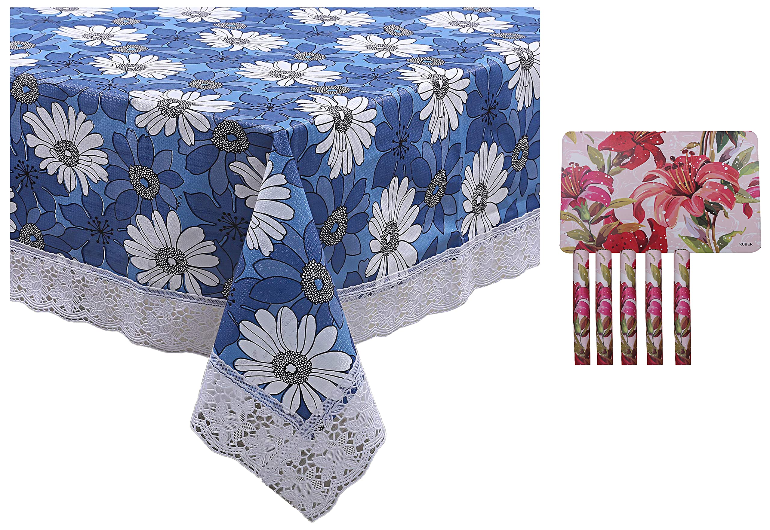 Kuber Industries Flower Design PVC 6 Seater Dining Table Cover - Blue, 60 * 90 Inches - CTKTC021836 & Flower Design PVC 6 Pieces Dining Table Placemat Set (Pink), CTKTC13698, Standard (B0BB6DPPV8) Amazon Price History, Amazon Price Tracker