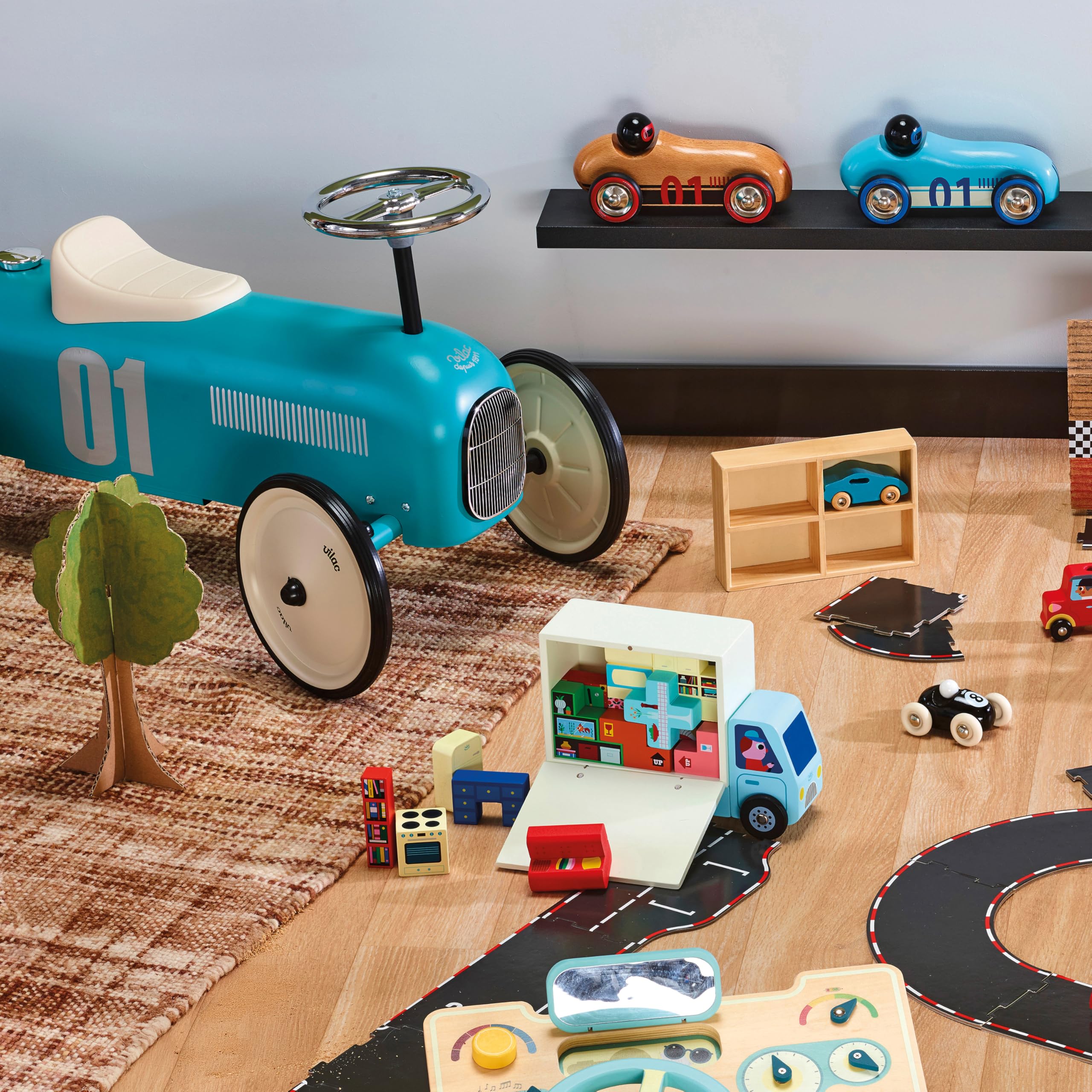 Rutschauto Vintage Aqua Rutschfahrzeuge und Wippen - ab 18 Monaten aus Holz