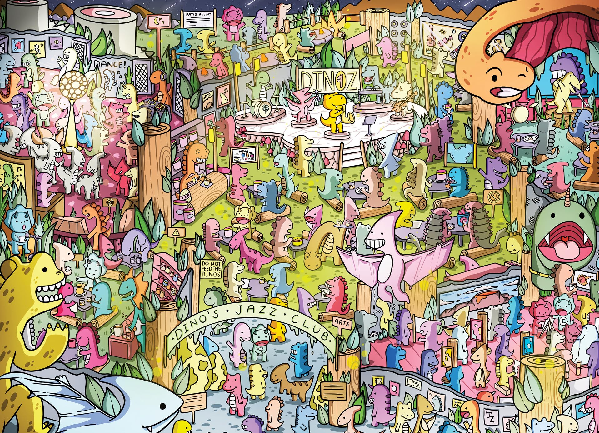 Cross & Glory - Jurassic Jive: A Night of Dino Jazz - 1000 Piece Jigsaw Puzzle for Adults | Prehistoric Jazz Club Theme | Satin Finish | 20 x 27 Inches