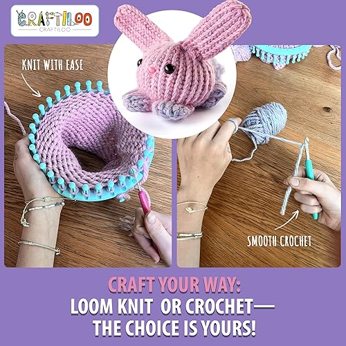 Miniatura 5 de CRAFTILOO Kit de tejer y ganchillo para niños, kit de ganchillo para principiantes, kit de tejer para principiantes, telar para aprender a tejer,