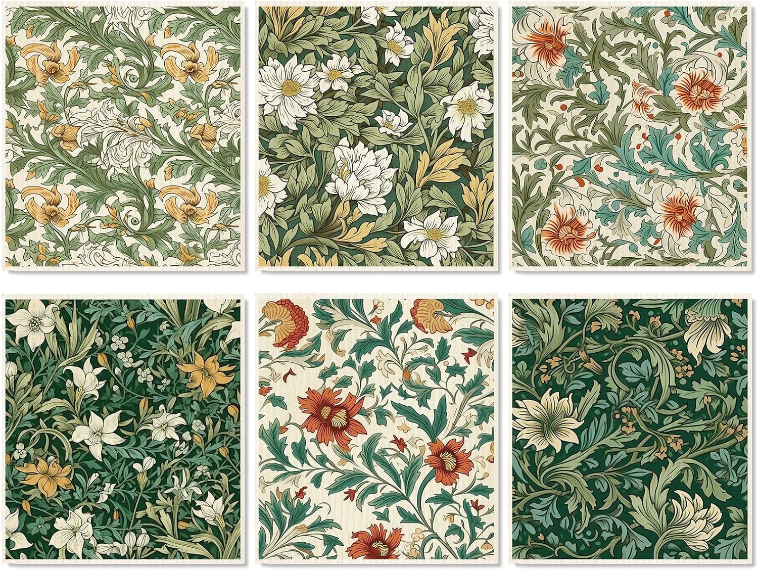 FYSUIMU 6Pcs William Morris Swedish Dishcloths Vintage Floral Kitchen Towels Elegant Flower Reusable Cotton Absorbent Dish Towels for Housewarming Cleaning, 7 x 8 Inch