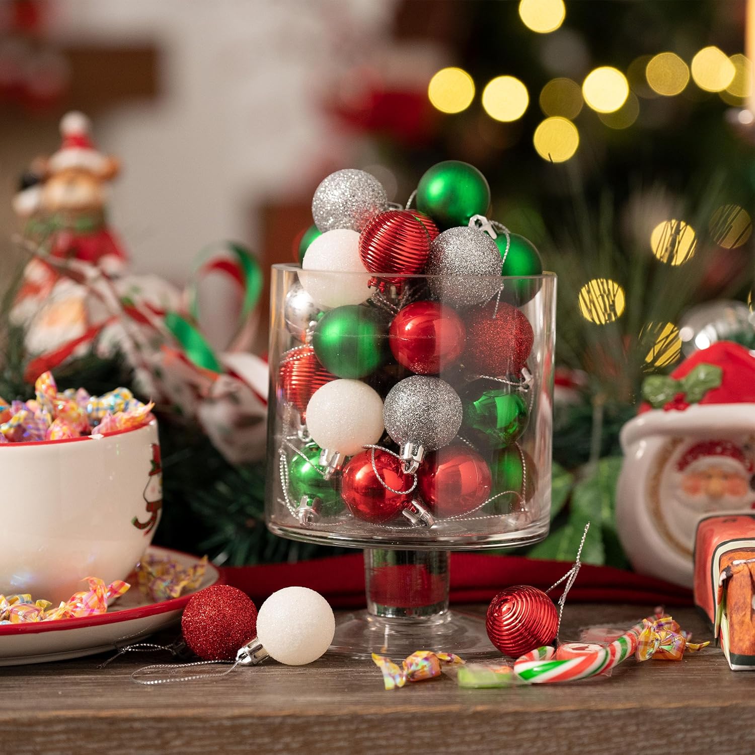 Valery Madelyn Christmas Ornaments Value Bundle(2 Items), 100ct & 16ct Red Green White Shatterproof Christmas Ball Ornaments Set, Decorative Hanging Ornament Bulk for Xmas Holiday Party Decor