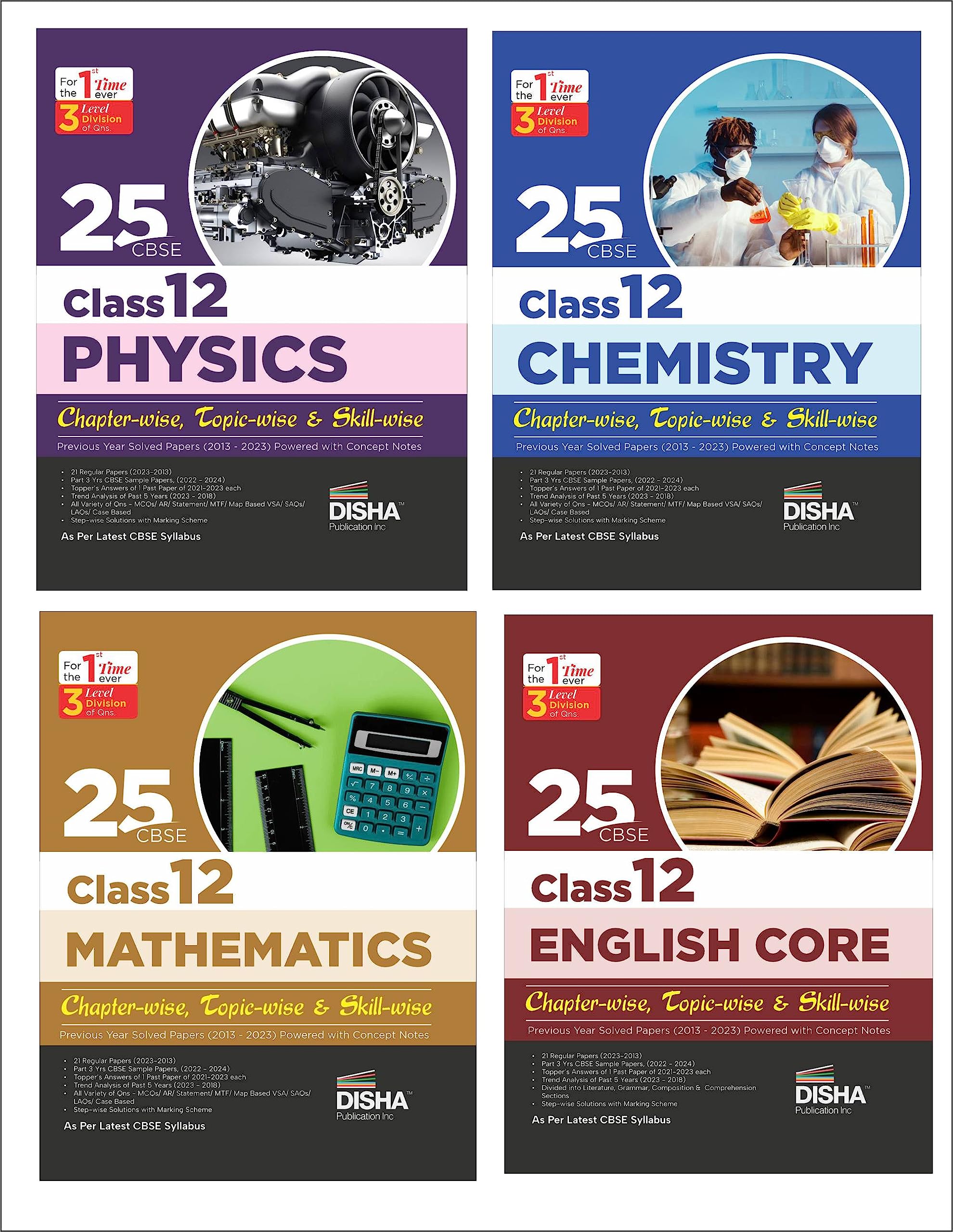 Combo 25 CBSE Class 12 Physics, Chemistry Mathematics & English Chapter-wise, Topic-wise & Skill-wise Previous Year Solved Papers (2013 - 2023) powered with Concept Notes