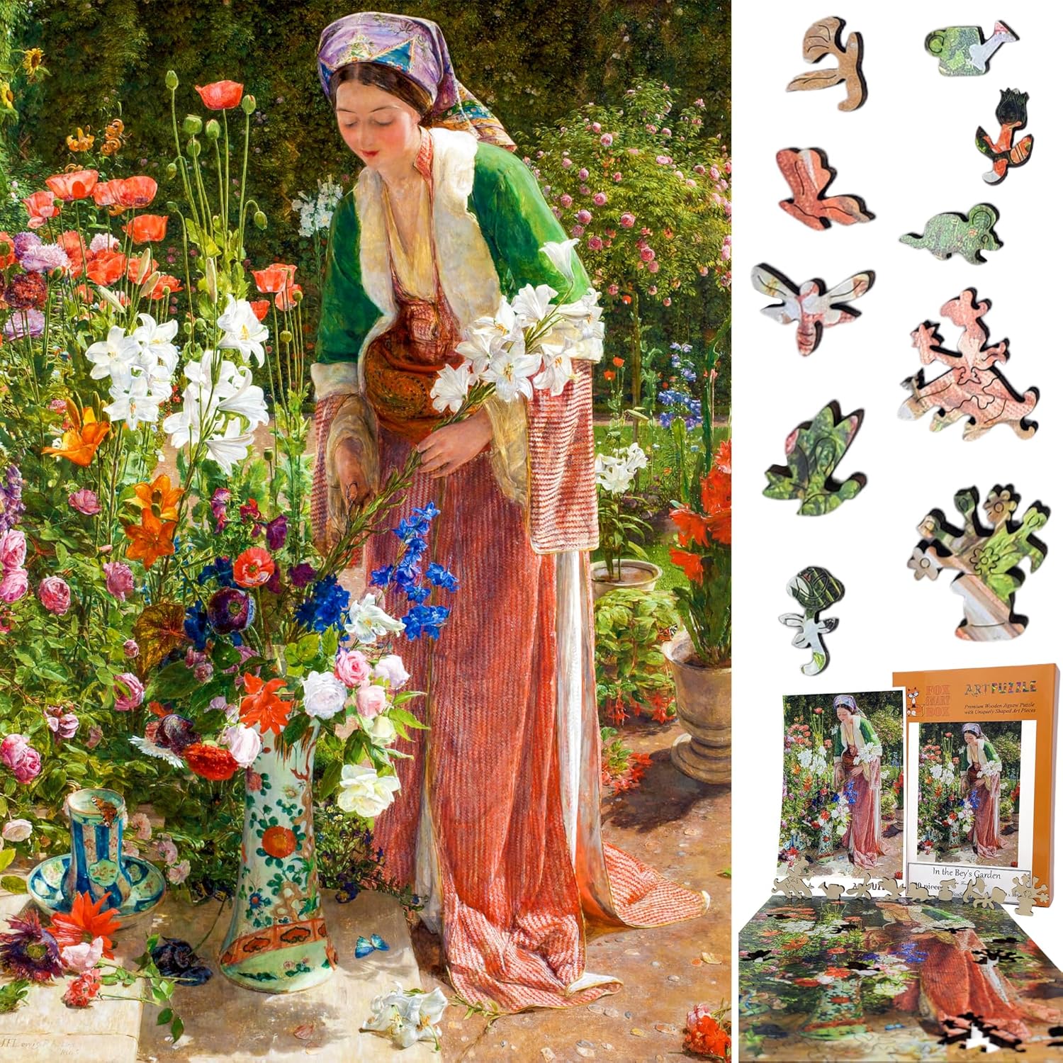 Large Format Wooden Puzzle for Adults and Seniors - Large Pieces Puzzle - Uniquely Shaped Pieces - Made in The USA by FoxSmartBox - 220 Pieces - in The Bey's Garden