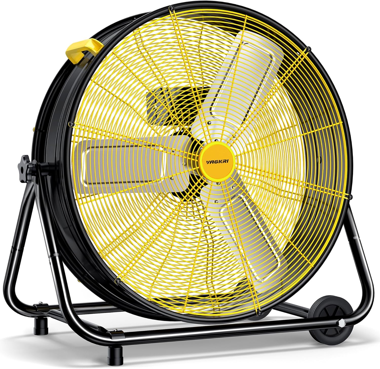 VAGKRI 24 Inch Industrial Drum Fan, 320W High Velocity Floor Fan, Heavy Duty Metal Air Circulator, 3 Speed and 360° Tilt with Handle Casters ETL Standard for Warehouse, Commercial,Basement