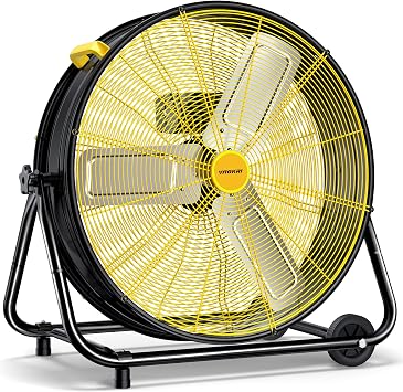 VAGKRI 24 Inch Industrial Drum Fan, 320W High Velocity Floor Fan, Heavy Duty Metal Air Circulator, 3 Speed and 360 Tilt with Handle Casters ETL Standard for Warehouse, Commercial,Basement