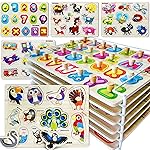 QUOKKA Wooden Puzzles for Toddlers 1-3 - 6XSET Toddler Puzzles Ages 2-4 with Rack - Learning Alphabet - Numbers - Animals Montessori Toy for Kids 3-5 - Wood Games Gift for Boys and Girls