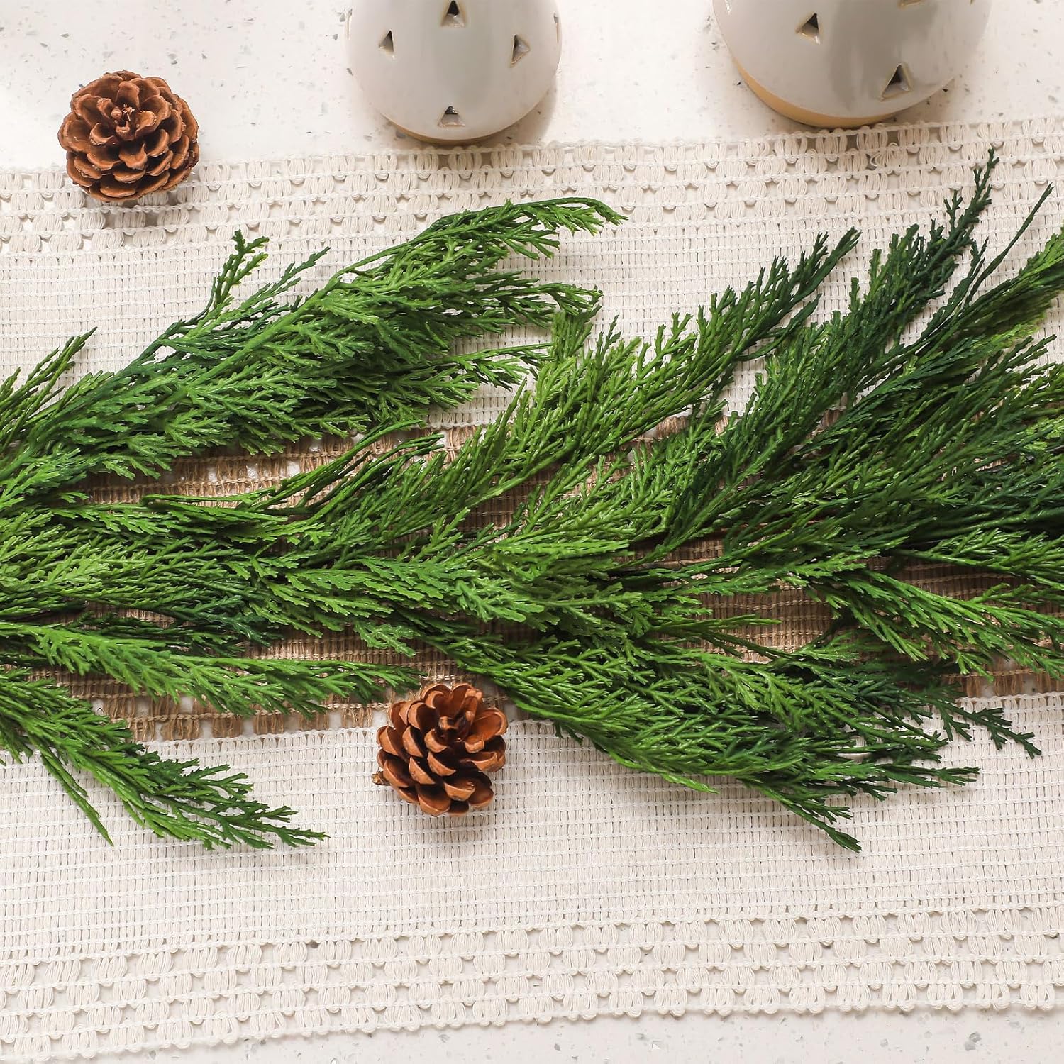 Jutom 2 PCS 9 ft Christmas Cedar Garland - Real Touch Cedar Needles Decorations Artificial Faux Holiday Greenery Garland for Seasonal Table, Mantel & Stair Decor