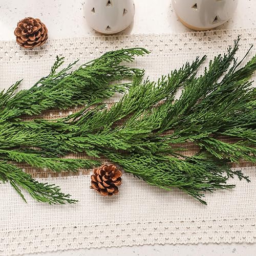 Miniatura 5 de Jutom 1 guirnalda de cedro de Navidad de 6 pies  Agujas de cedro de tacto real, guirnalda artificial de imitación de vegetación para mesa de