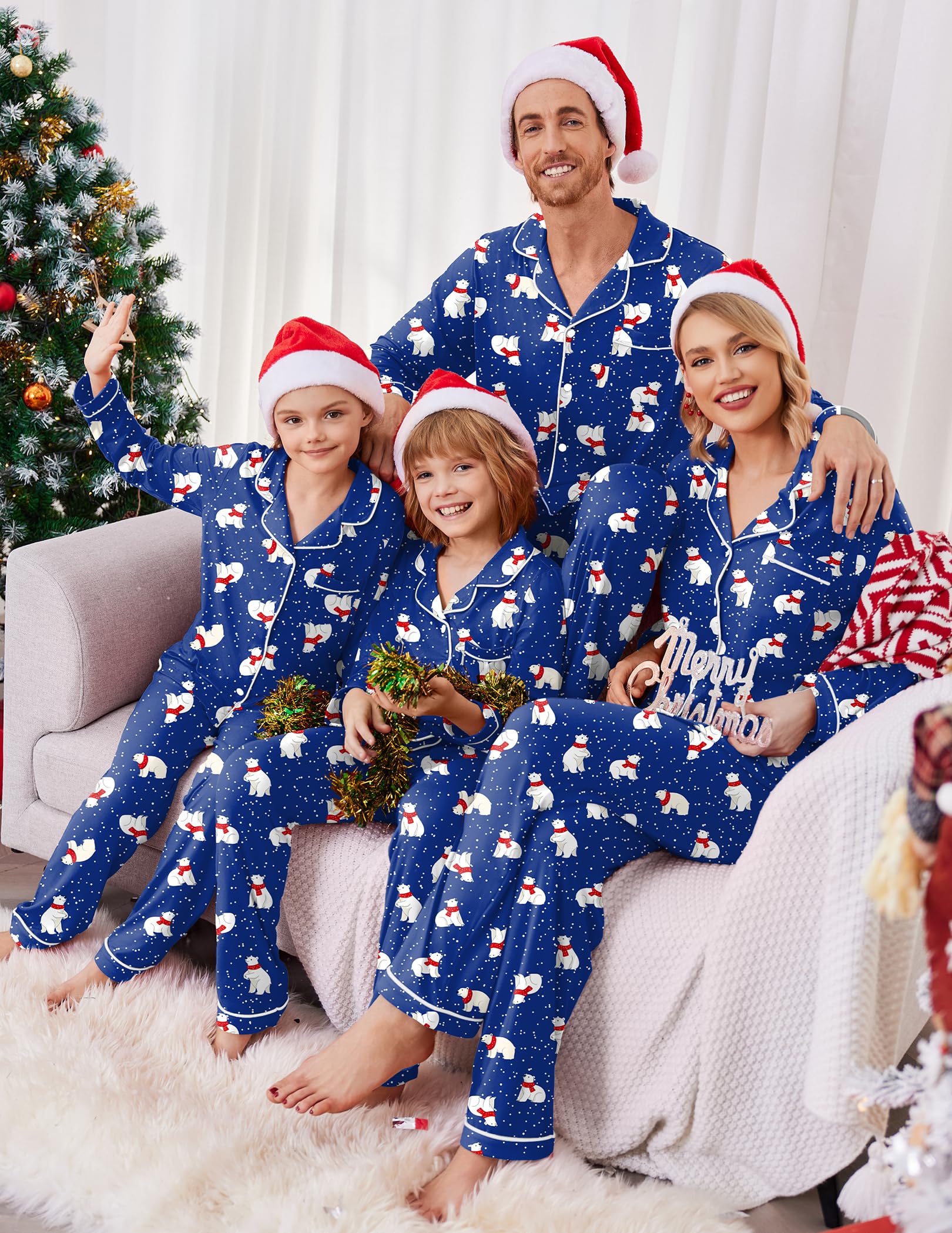 Ekouaer Pigiama natalizio abbinato a maniche lunghe con bottoni, per feste e festival, unisex, bambini