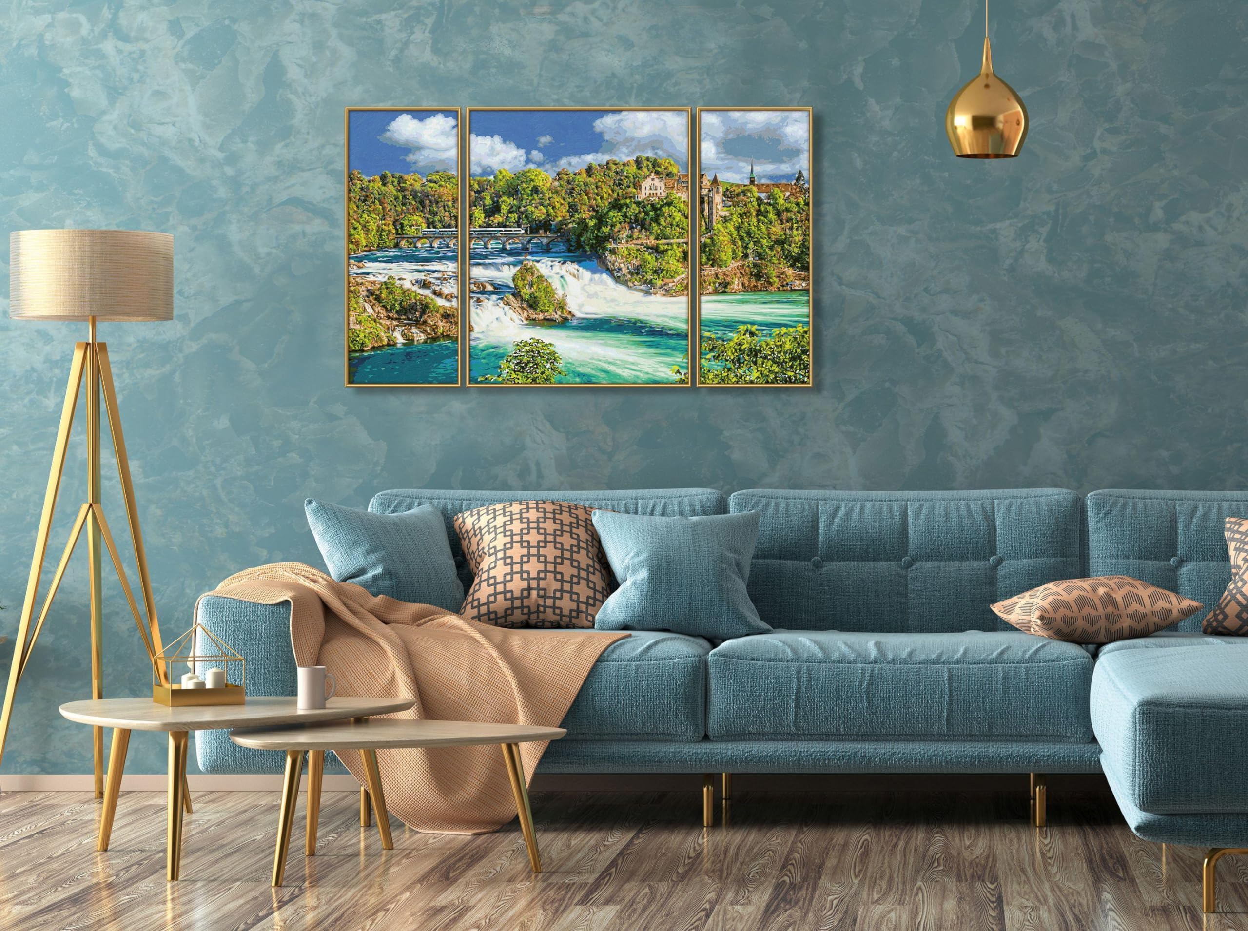 Schipper 609260888 Dipingere con i Numeri, Spettacolo Naturale Rheinfall, Pittura per Adulti, Inclusi pennelli e Colori acrilici, trittico, 50 x 80 cm