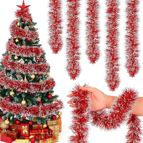 Miniatura 7 de Poen 100 pies de guirnalda de oropel de Navidad para árbol de Navidad, decoraciones metálicas de oropel, guirnalda gruesa de torsión de Navidad,
