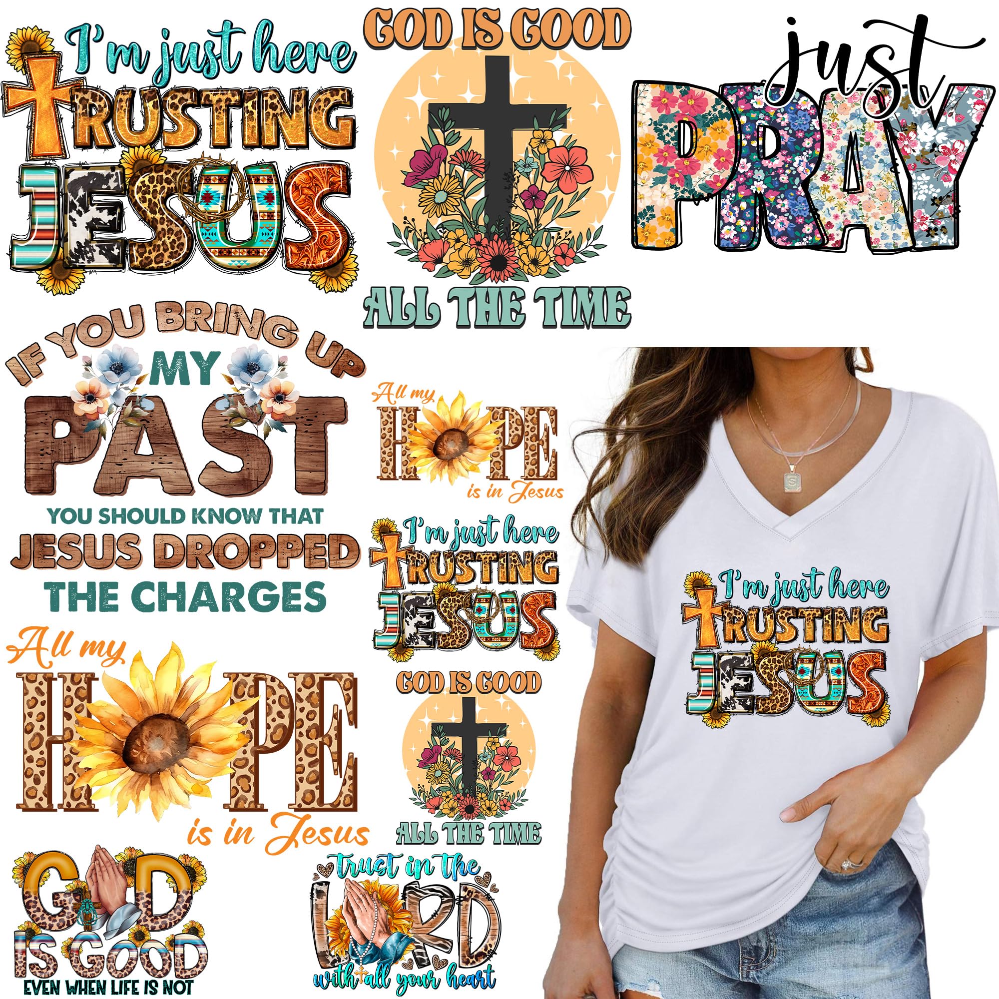 Photo 1 of 10 Sheets Jesus Iron On Transfer Decals for T Shirt Washable Heat Press Vinyl Sticker Thermal Transfers Patches for Jean Jacket Backpack DIY Decoration Applique