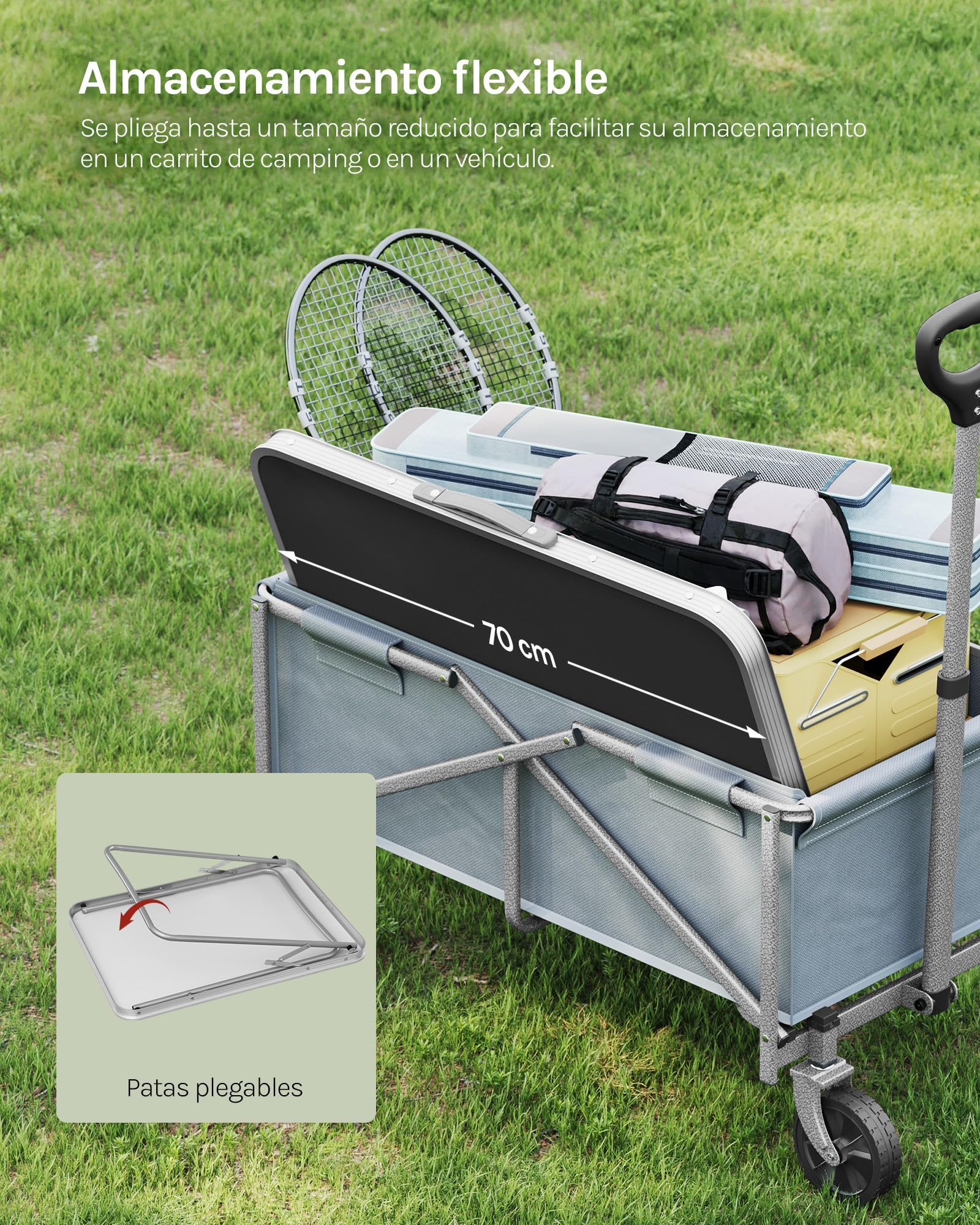 WOLTU Mesa de Camping, Mesas Plegable de Jardín, con Mango Multifuncional, Aluminio y MDF, Ideal para Picnic Playa Exteriores, 70x50x60 cm, Negro
