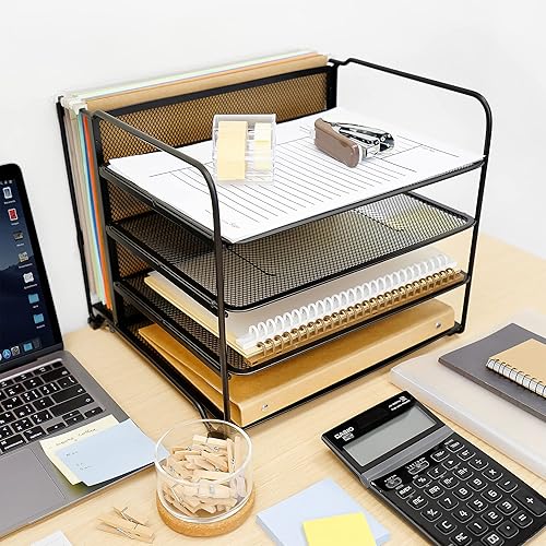 Miniatura 3 de CAXXA Bandejas de malla de 4 niveles con sección vertical vertical para colgar archivos, organizador de escritorio de suministros de oficina de