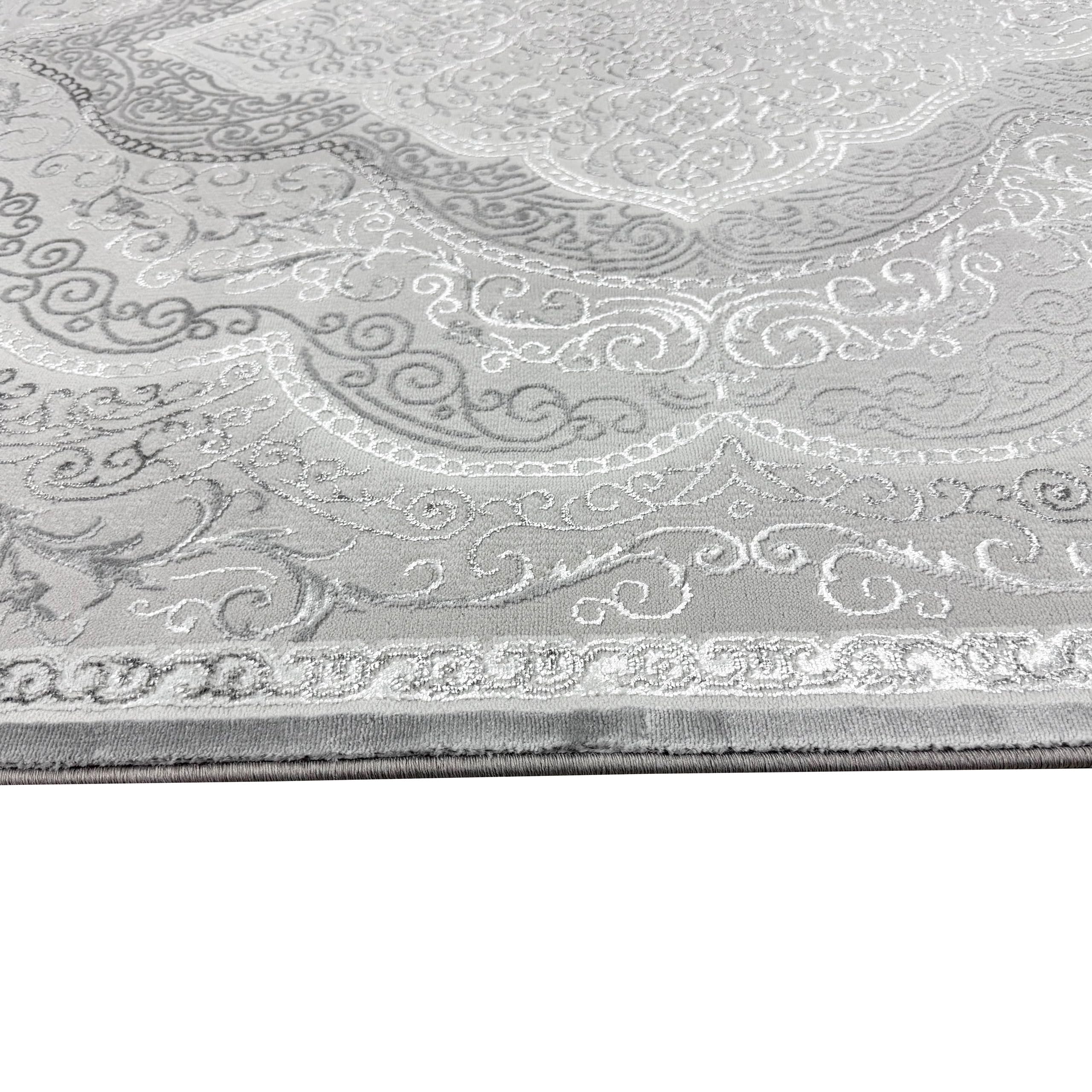 Orient Design Hoch-Tief Effekt Konturenschnitt Teppich verziert Silber glänzend, 160 x 230 cm