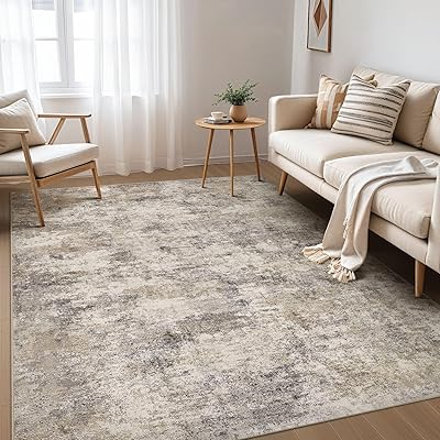Nakagishi 5x7 Area Rugs Living Room: Washable Abstract Large Neutral Soft Rug Stain Resistant Modern Indoor Floor Non-Slip Carpet for Bedroom Nursery Kids Playroom Office Dining Room Dorm- Brown Grey
