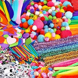 FUNZBO 2000Pcs+ Arts & Crafts Supplies Kits for Kids, Christmas DIY Craft Supplies for Toddlers Art Supply Tools Set Pipe Cleaners, Pom Poms and Feather, Birthday Gifts for Kid Girls Ages 4-8-12