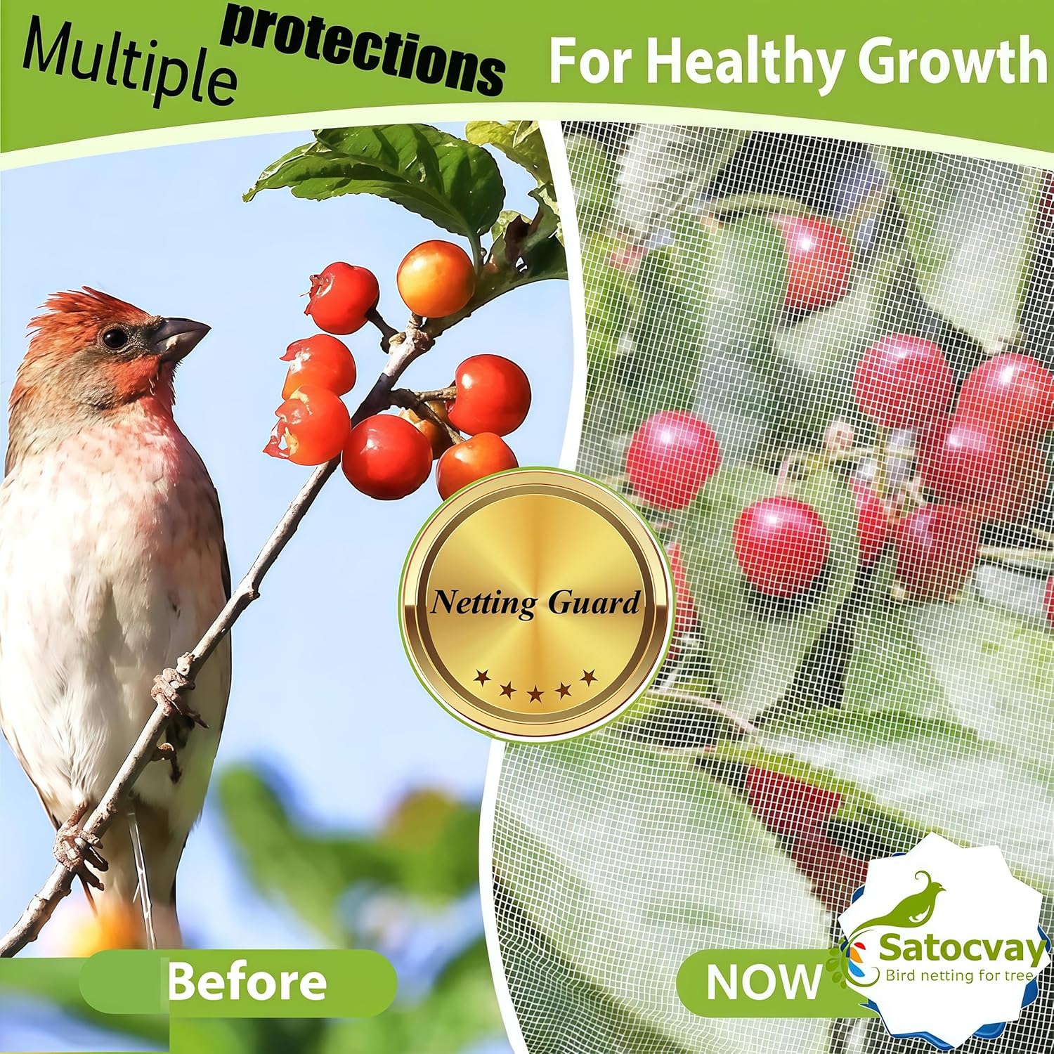 Large Fruit Tree Netting - 2 Pack 10x10FT Easy Install Plant Protection Cover, Reusable Garden Mesh Bag for Blueberry Bushes/Tomato - Blaock Birds/Insect/Squirrels