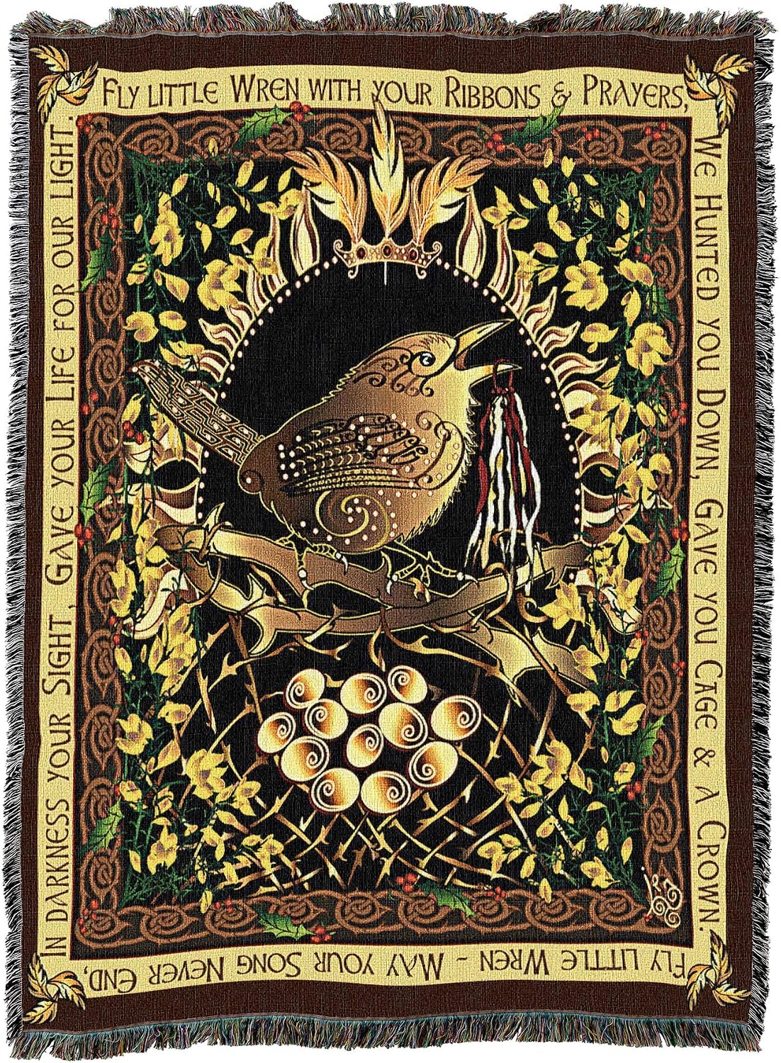 Pure Country Weavers The Hunting of The Wren Blanket by Jen Delyth - Celtic Gift Tapestry Throw Woven from Cotton - Made in the USA (72x54)