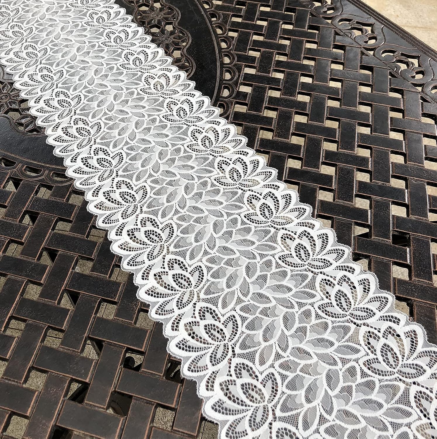 8 Inch Wide Lace Stretch Lace Ribbon Trim Fabric for Table Runner, Garment and DIY Crafts-5 Yards (White) image 2