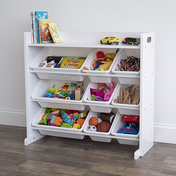Humble Crew Toy Storage Organizer with Shelf and 9 Storage Bins, White Everything Else