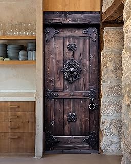 FLFK Door Mural Sticker - Wooden,Peel and Stick,Combined Size 32"x80",Split into 2 Pieces