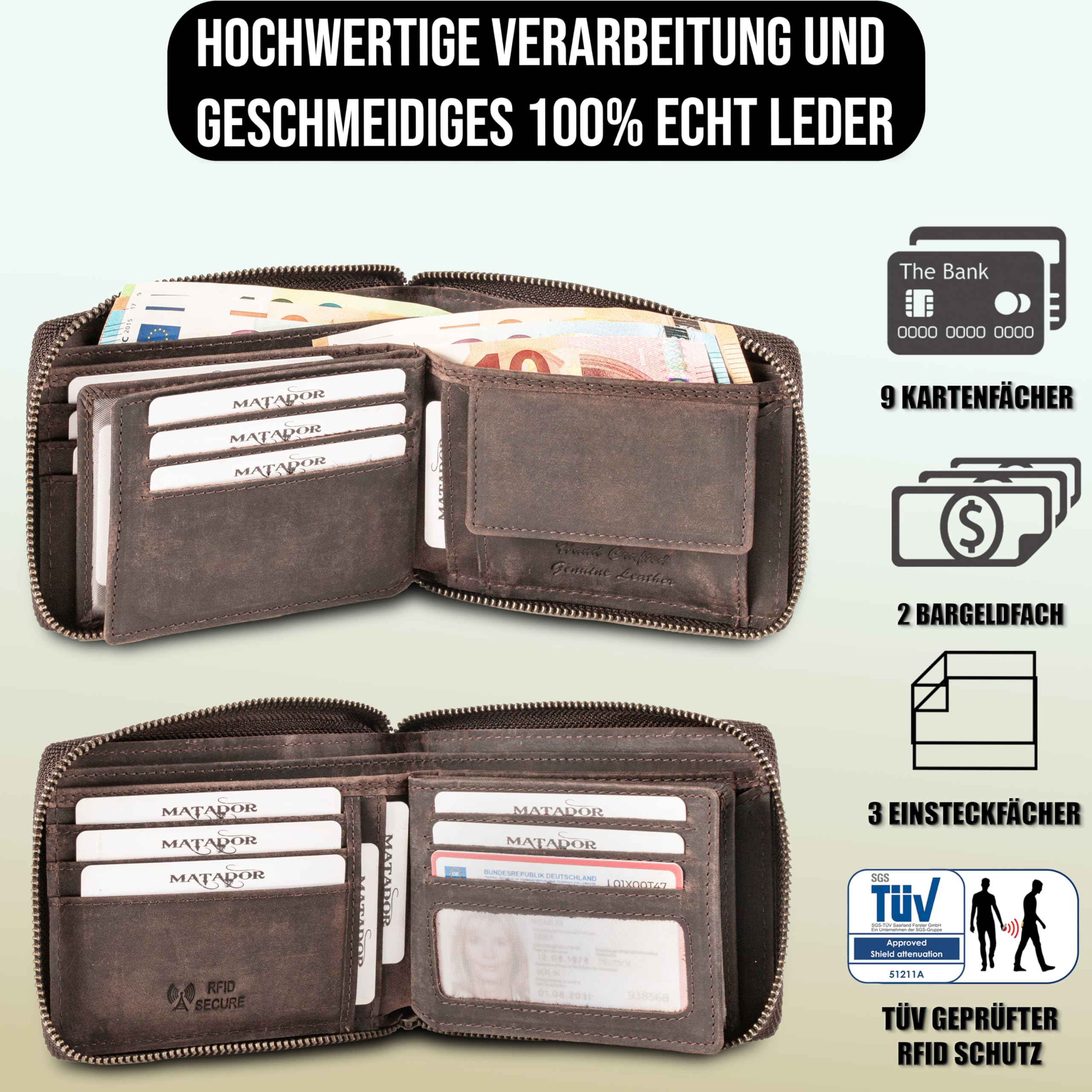 Matador BADALONA Cartera de Piel para Hombre Elegante con Bloqueo RFID
