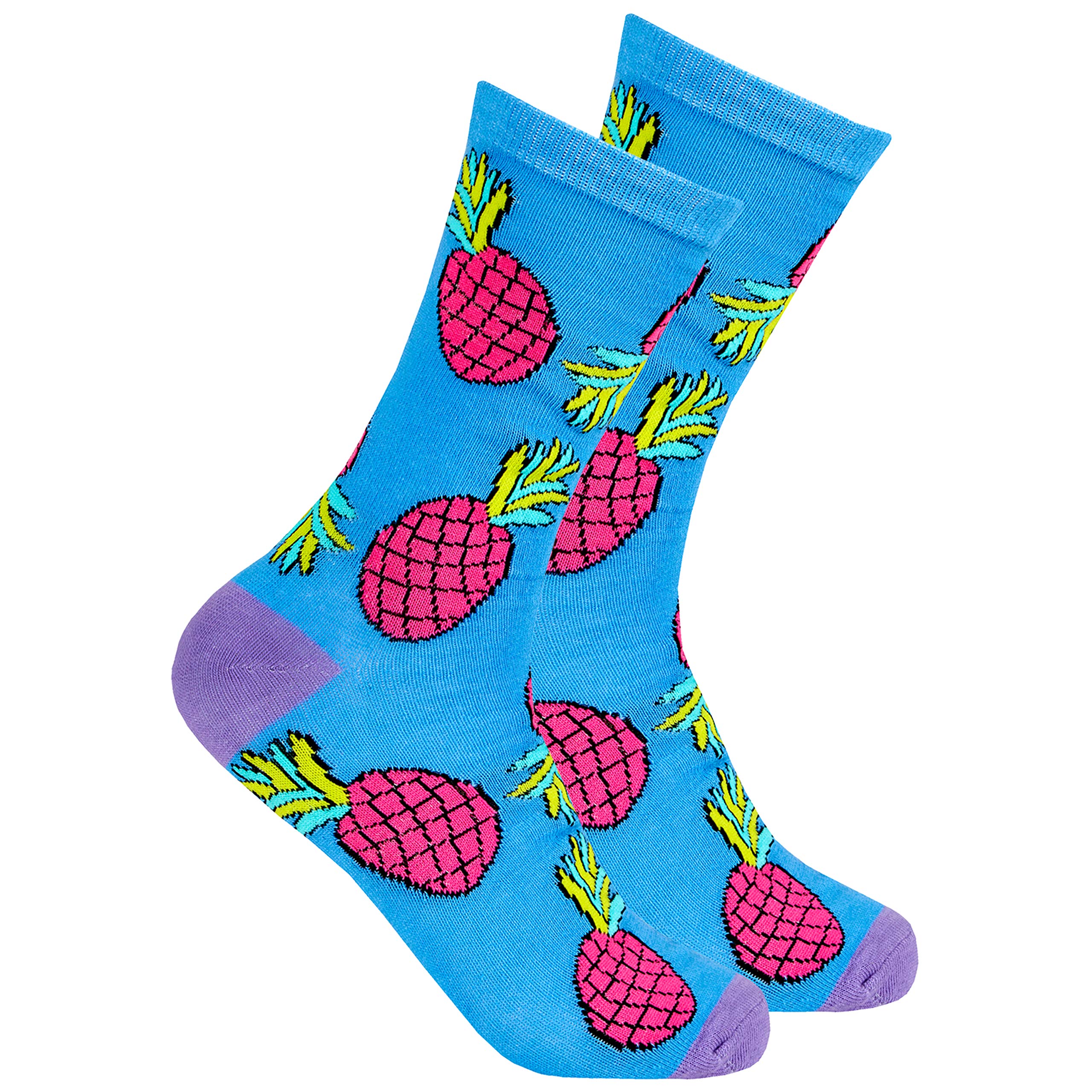 Metzuyan Ladies Womens Crew Mid Calf Socks Funky Funny Colorful Everyday Pineapple Size 4-8