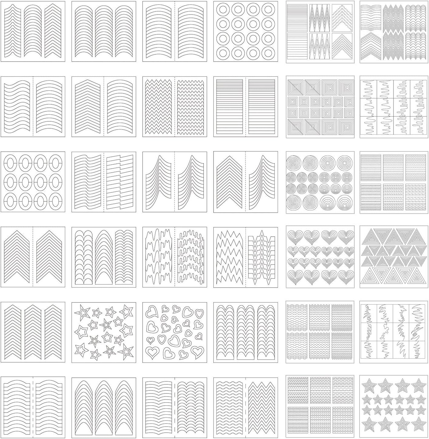 1275 pieces 49 designs nail art templates French tip guide sticker shape fringe guide vinyl, 36 sheets