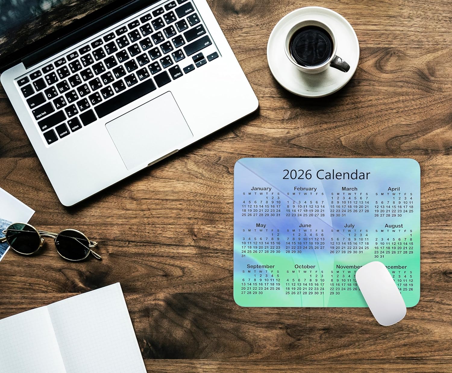 Calendar Mouse Pad, 2026 Geometric Calendar Horizontal Edition Gaming Mouse Mat with Custom Design, Non-Slip Rubber Base MousePads for Office Home Laptop Travel, 9.5"x7.9"x0.12" Inch - Image 3