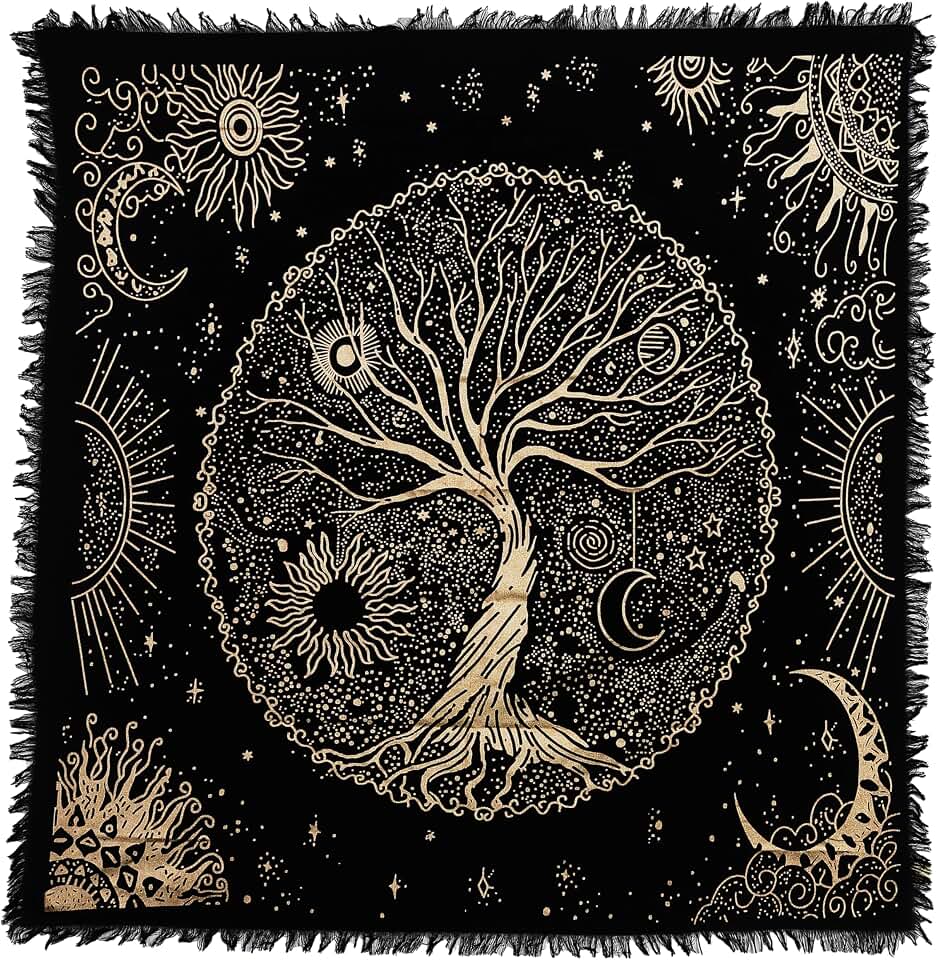 Indian Consigners Tree of Life Altar Cloth Tapestry Tablecloth Celtic Trees Ritual Spiritual Cloth for Sacred Places, Cotton Square Tarot Table Cover 18 by 18 Sacred