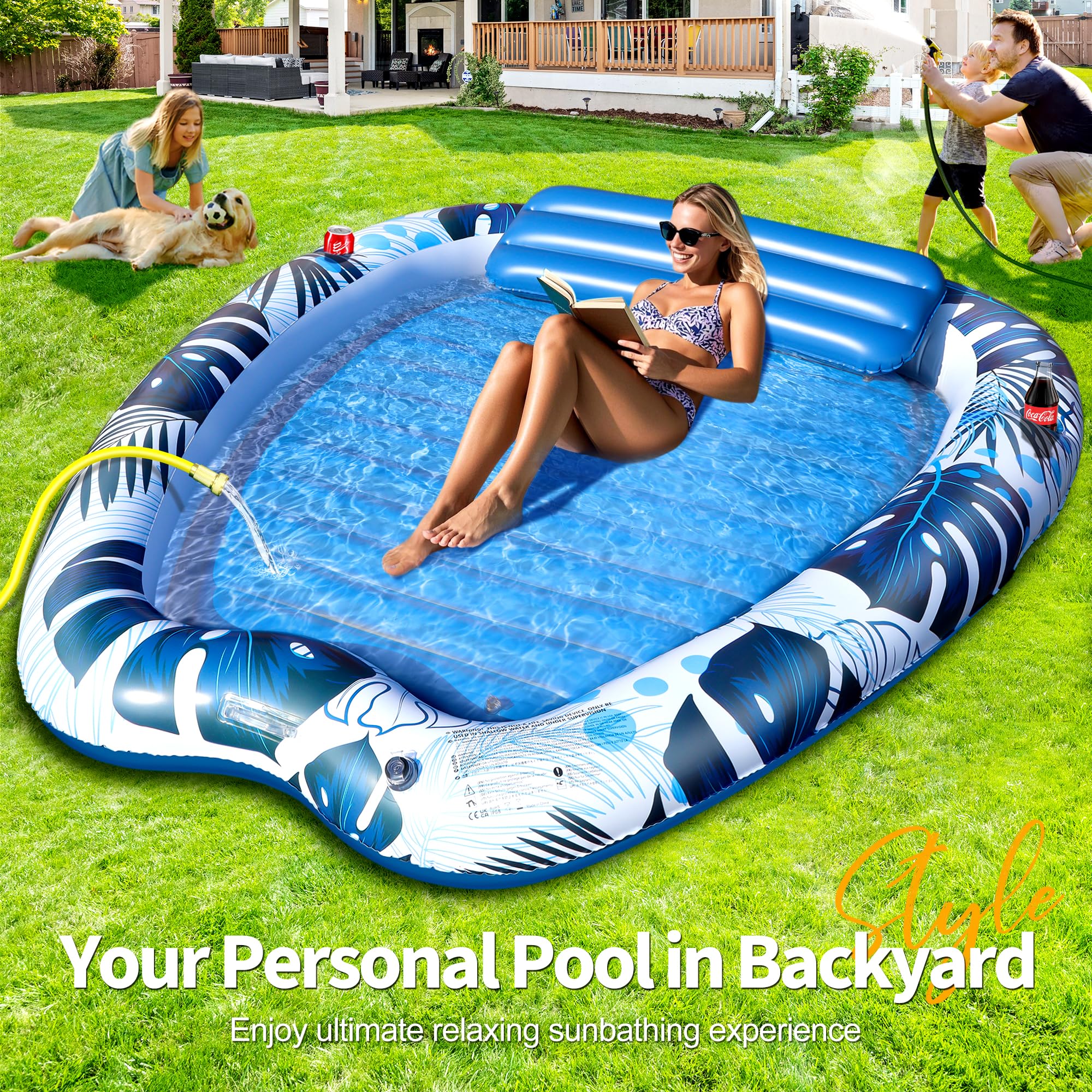 LanOcean Colchoneta Piscina Adultos, 230x170cm Flotadores Piscina Adultos con 2 Portavasos, Colchonetas Hinchables para Piscinas Gigante con Reposacabezas, Colchoneta Playa para Piscinas y Jardines