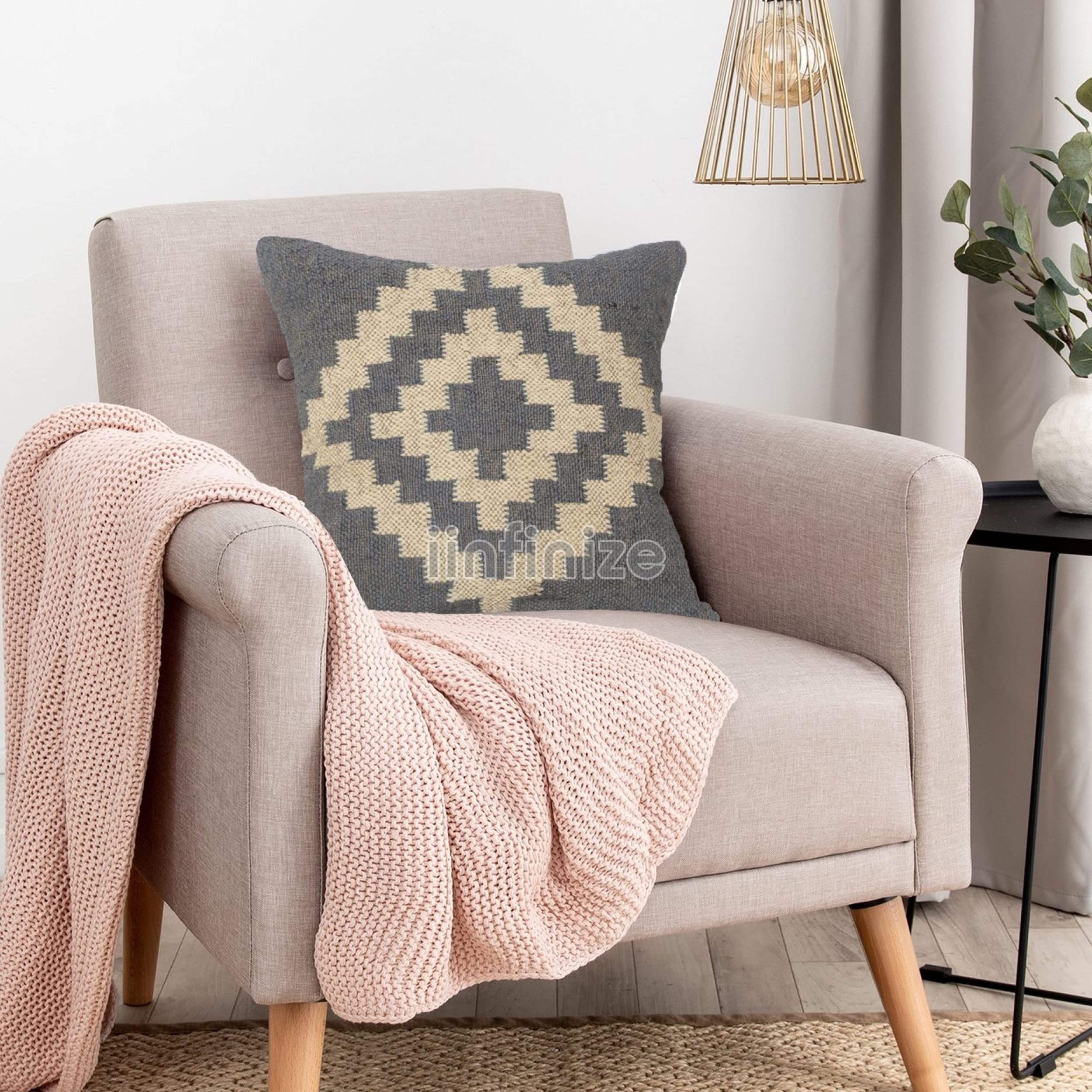 Housse de coussin rustique en jute et laine vintage 45x45