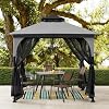 Sunjoy 9 ft. x 9 ft. Gazebo with 2-Tier Canopy Roof, Steel Frame Soft top Gazebo with Ceiling Hook and Mosquito Netting, Grey and Black