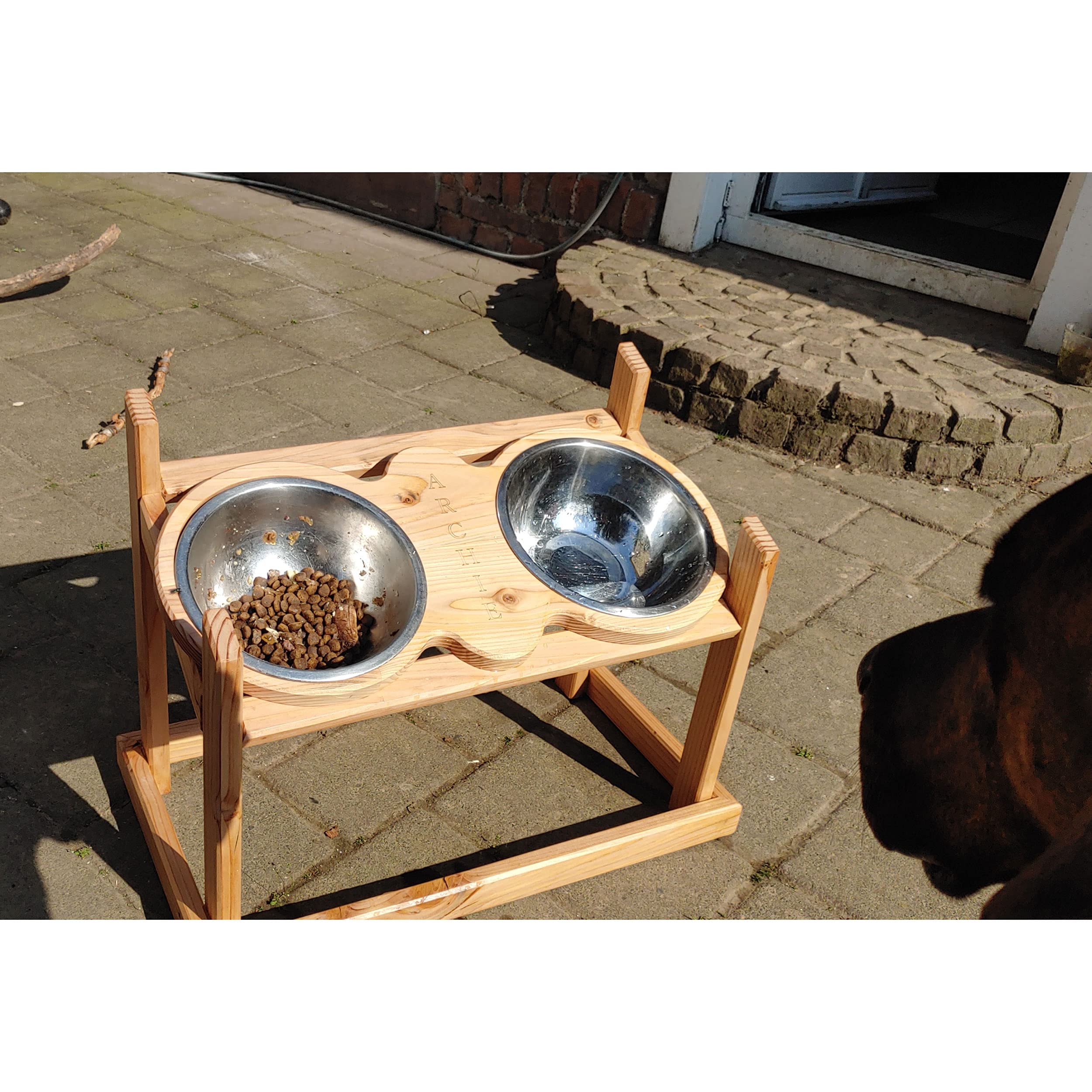 Venetto Comedero XXL para perros elevado, para perros grandes, madera de Douglas maciza, personalizable