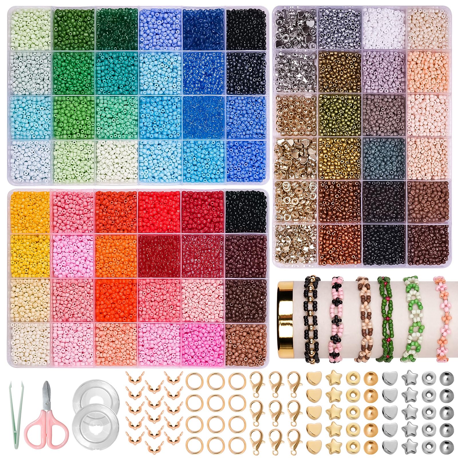 JHWELRG 36500 stück 72 Farbe Bunte Perlen für Armbänder 3mm Perlen Set,DIY Halsketten Schmuckherstellung Set mit Buchstabenperlen zum Auffädeln, Geschenkeidee für Weihnachten,Geburtstag,partys