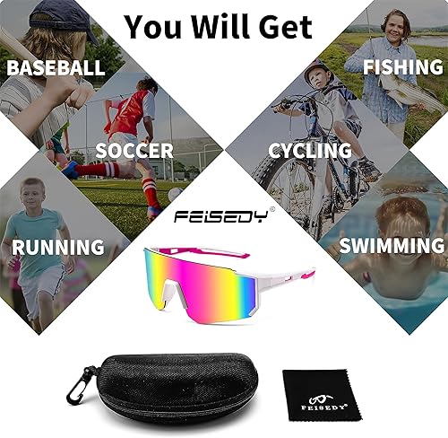 Miniatura 8 de FEISEDY Gafas de sol para niños, gafas de sol de béisbol juveniles, UV400, deportes, adolescentes, ciclismo, sombras para niños y niñas de 8 a 16