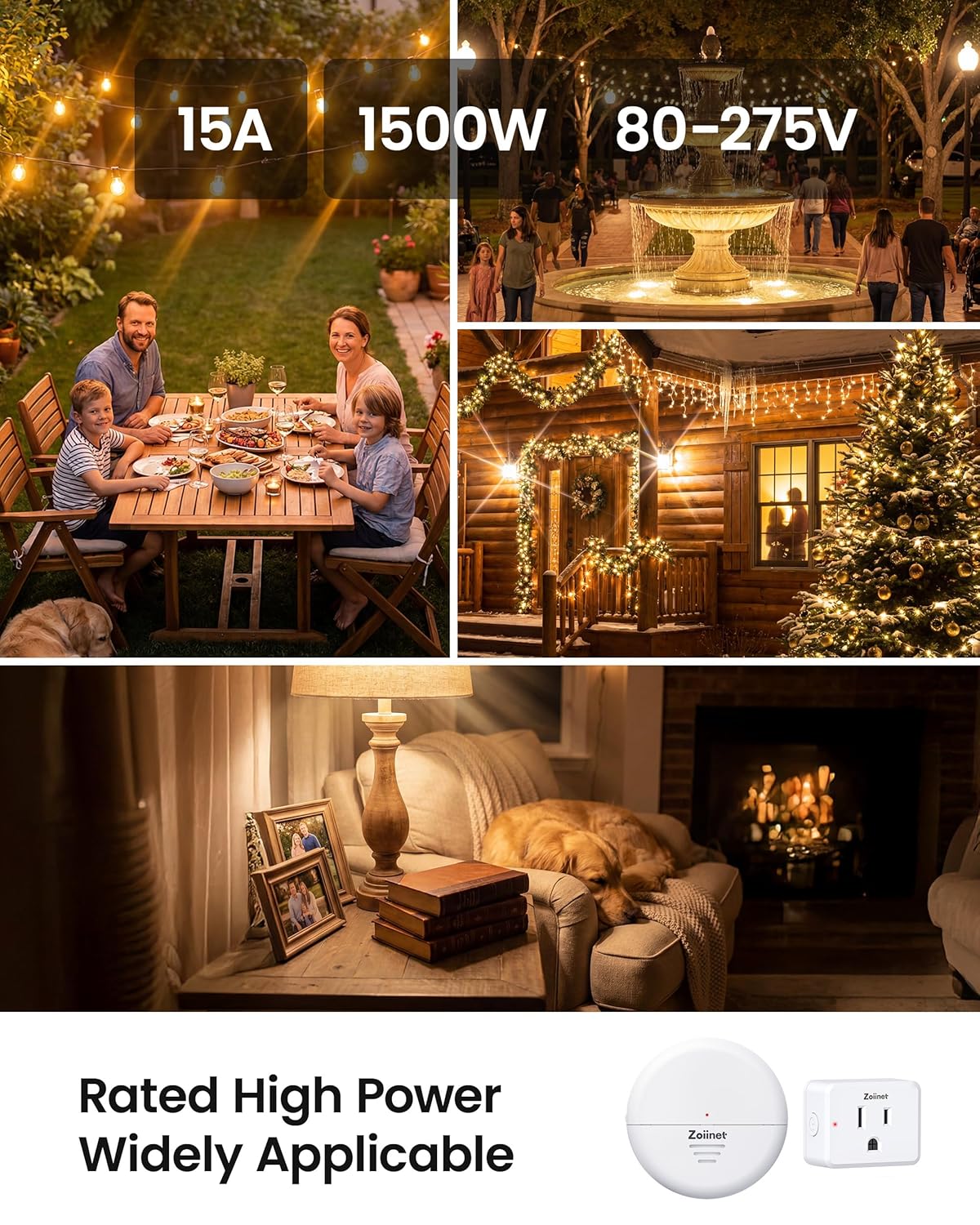 Zoiinet Wireless Motion Sensor Outlet, 15A/1500W, Adjustable Sensing Mode, 260FT Wireless Light Switch Transmitter, No Wiring, Long Time Delay, for Household Appliances