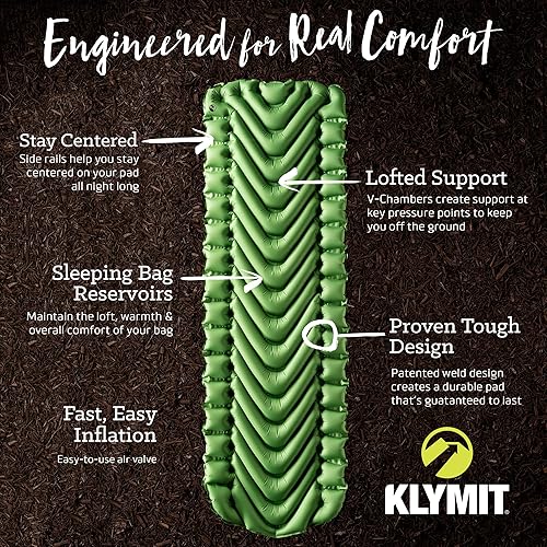 Miniatura 2 de KLYMIT Static V - Colchoneta inflable ligera para dormir, cómoda, fácil de inflar, colchón de aire para camping para mochileros y senderismo, color