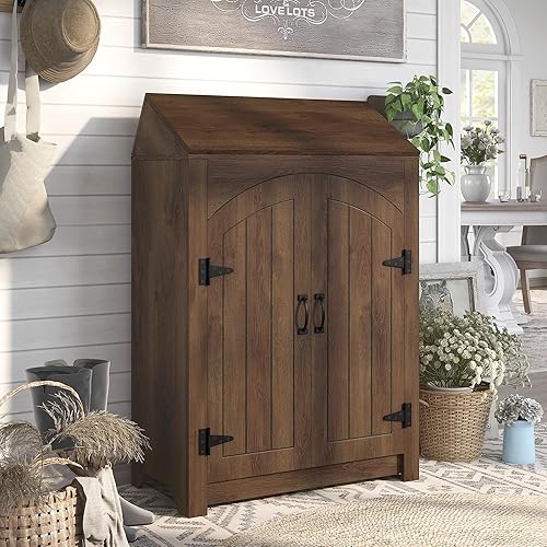 Miniatura 2 de 247 Shop at Home Amos - Armario de almacenamiento de madera de transición de 2 puertas de 32 pulgadas con estante superior abatible para entrada,