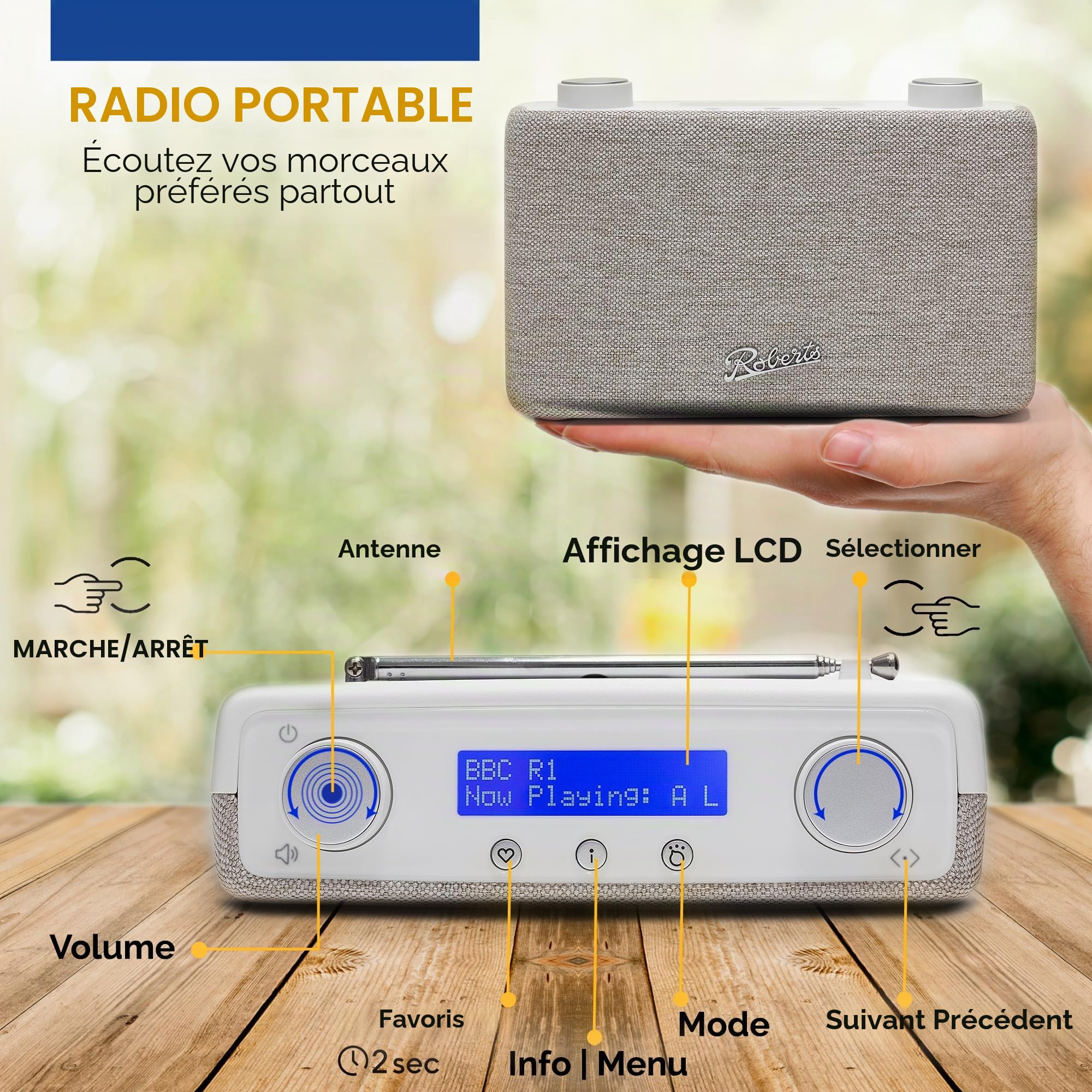 Roberts PLAY11 Radio numérique Portable FM/Dab/Dab+, Blanc