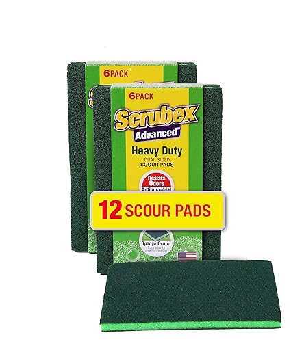 Scrubex Advanced Heavy Duty Dual Sided Scour Pads, 12 Count