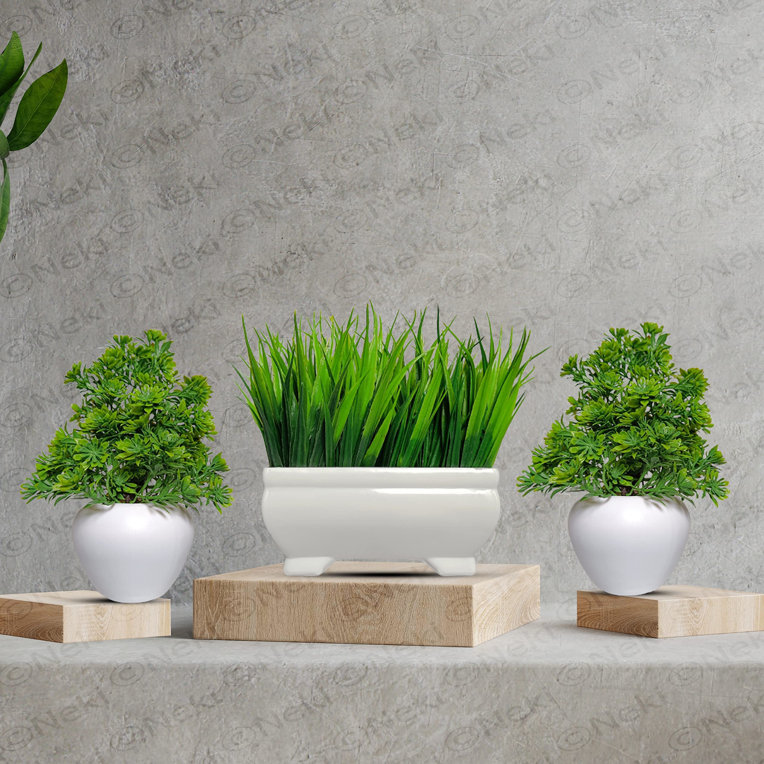 NEKI Set of 3 Bonsai Wild Artificial Plant with Pot Bonsai Wild Artificial Plant with Pot