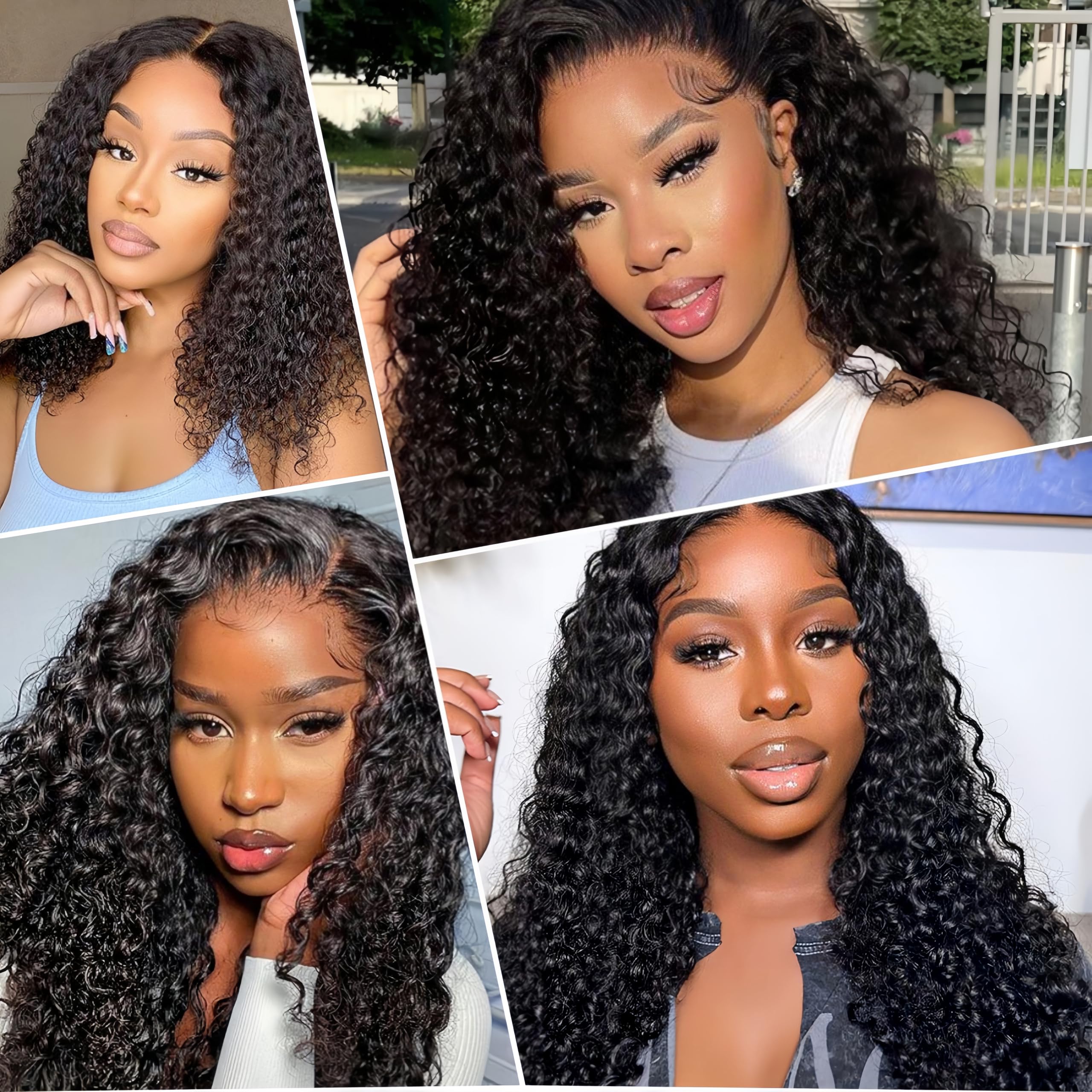 Peluca Brasileña Natural 13x4 Lace Frontal Water Wave Wig Pelucas Mujer Pelo Rizado Peluca Brasileña Cabello Humano Natural Wavy Free Part 150% Density 16 Pulgadas Color Negro Natural