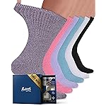 Pembrook Ribbed Knit Bamboo Viscose Diabetic Socks for Women - 6 Pairs | Crew Neuropathy Socks | Black, White, Pink, Lavender, Turquoise, Purple | (GP) 6P