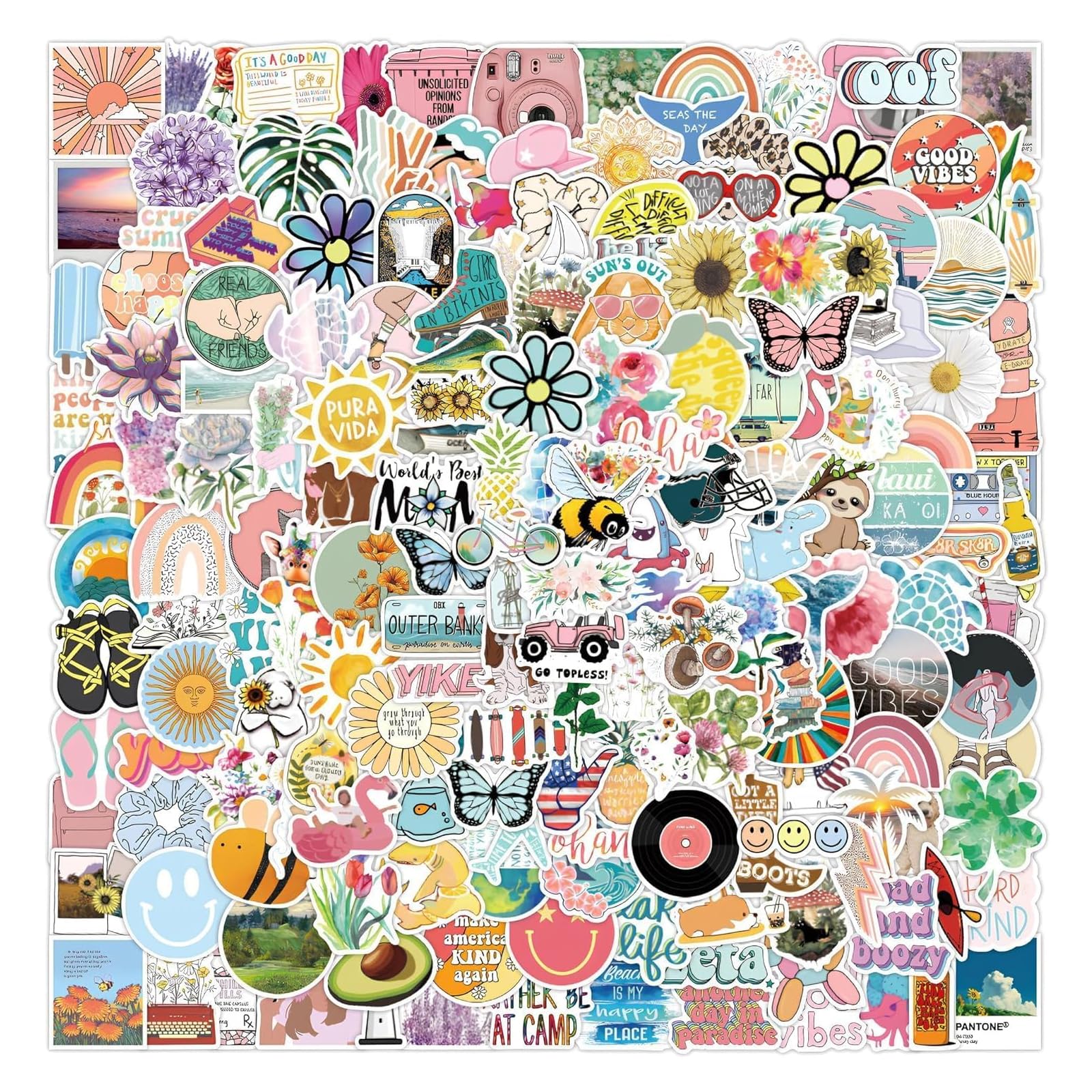Cute Vinyl Stickers 200 Pack – Waterproof Decorative Stickers for Kids & Teens – Aesthetic Sticker Set for Water Bottles, Laptops & Skateboards – Classroom Rewards & Craft Stickers