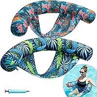 Vista 7 de FindUWill Inflatable Pool Floats Chairs, 2-Pack Comfortable Fabric Covered Pool Chairs with Sling, Stable Swimming Noodles Seats for Adults, Summer